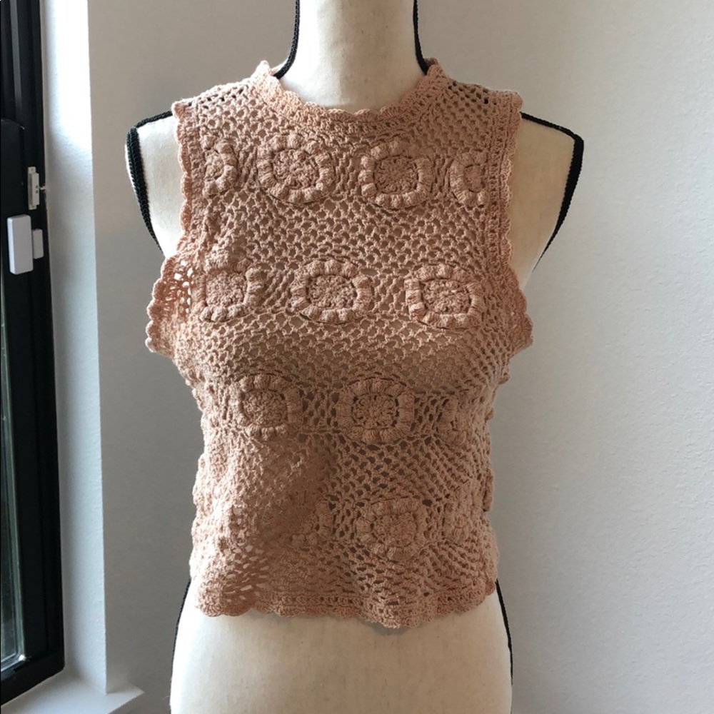 Mango crochet light pink top xs